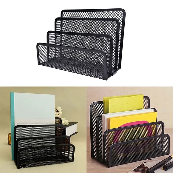 Home Office Store Stationery Black Metal Case Holder Mesh Bookend File Organizer - Picture 3 of 6